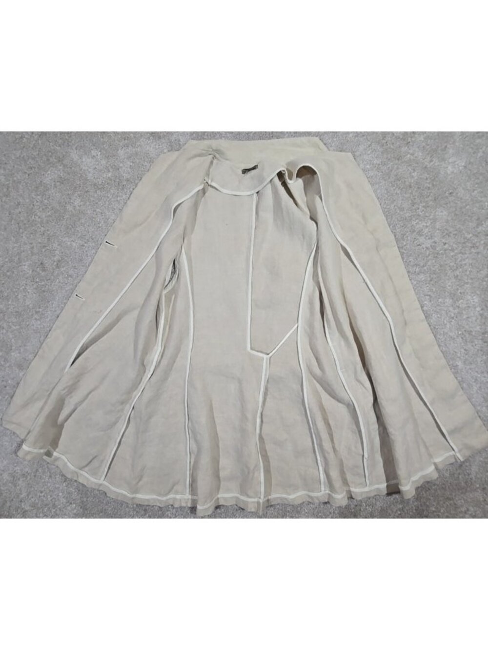 Vtg Linen Vest Long Belted Pockets Collar Beige Boho Maiden America Denver Sz S - Picture 9 of 11